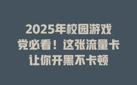 2025年校园游戏党必看！这张流量卡让你开黑不卡顿
