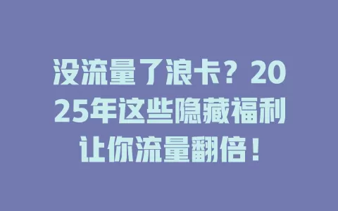 没流量了浪卡？2025年这些隐藏福利让你流量翻倍！