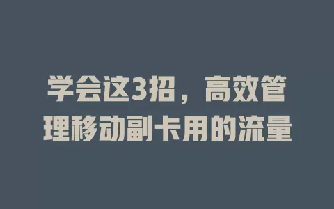 学会这3招，高效管理移动副卡用的流量