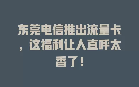东莞电信推出流量卡，这福利让人直呼太香了！