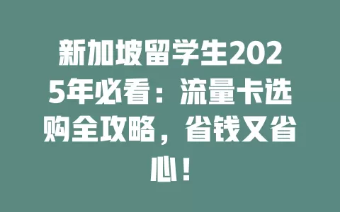 新加坡留学生2025年必看：流量卡选购全攻略，省钱又省心！