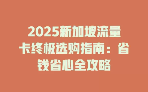 2025新加坡流量卡终极选购指南：省钱省心全攻略