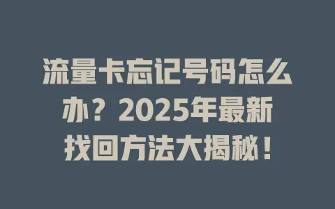 流量卡忘记号码怎么办？2025年最新找回方法大揭秘！