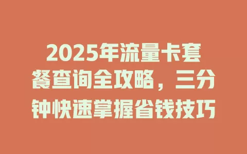 2025年流量卡套餐查询全攻略，三分钟快速掌握省钱技巧