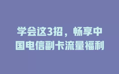 学会这3招，畅享中国电信副卡流量福利