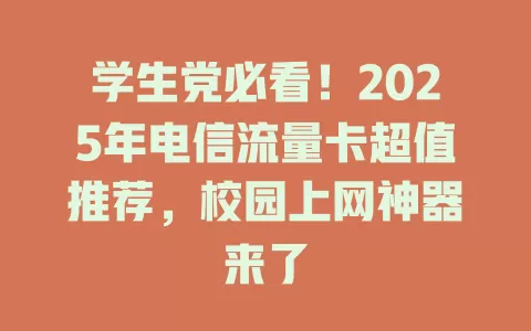 学生党必看！2025年电信流量卡超值推荐，校园上网神器来了
