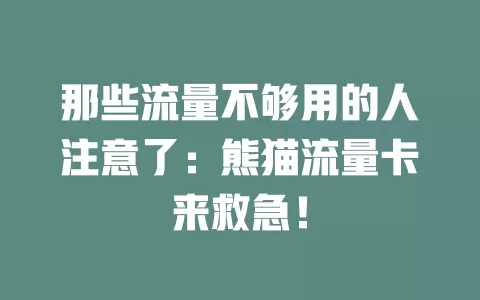 那些流量不够用的人注意了：熊猫流量卡来救急！