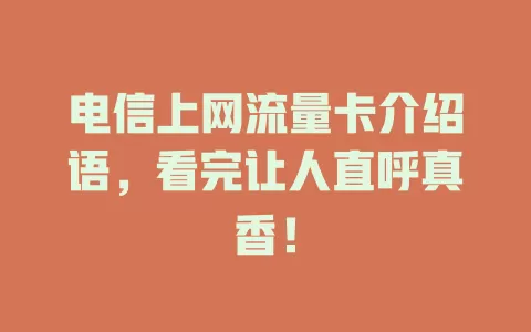 电信上网流量卡介绍语，看完让人直呼真香！