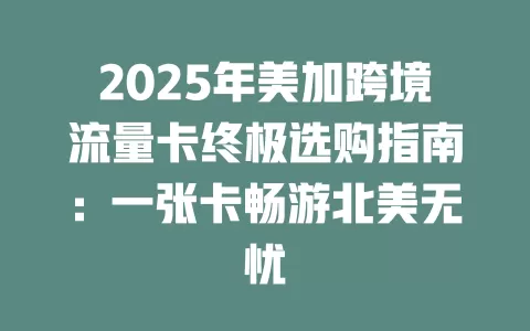 2025年美加跨境流量卡终极选购指南：一张卡畅游北美无忧
