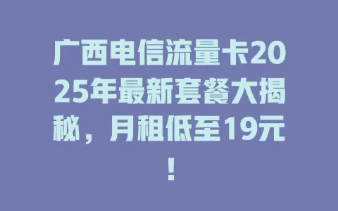 广西电信流量卡2025年最新套餐大揭秘，月租低至19元！