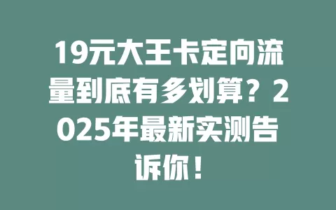 19元大王卡定向流量到底有多划算？2025年最新实测告诉你！