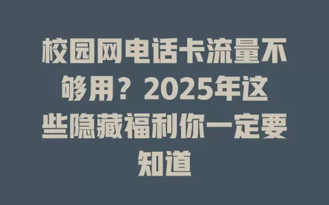 校园网电话卡流量不够用？2025年这些隐藏福利你一定要知道
