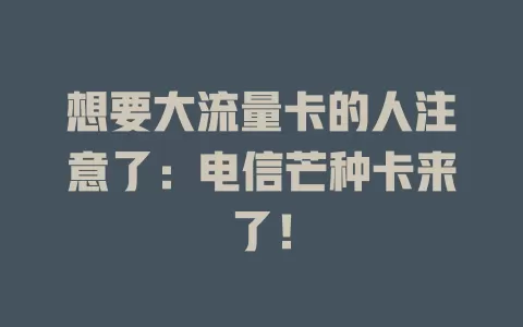 想要大流量卡的人注意了：电信芒种卡来了！