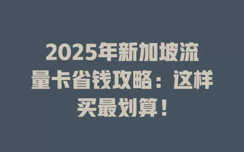 2025年新加坡流量卡省钱攻略：这样买最划算！