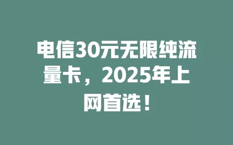 电信30元无限纯流量卡，2025年上网首选！