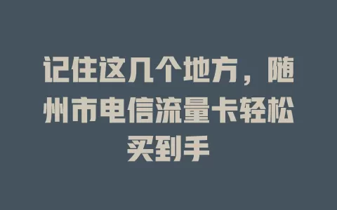 记住这几个地方，随州市电信流量卡轻松买到手