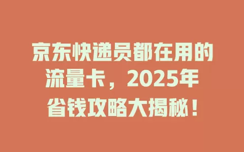 京东快递员都在用的流量卡，2025年省钱攻略大揭秘！