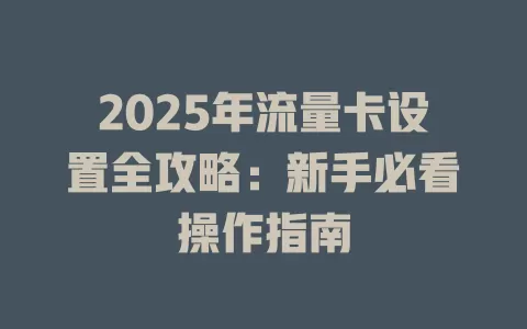 2025年流量卡设置全攻略：新手必看操作指南