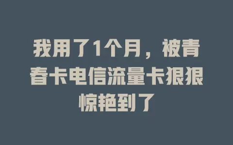 我用了1个月，被青春卡电信流量卡狠狠惊艳到了