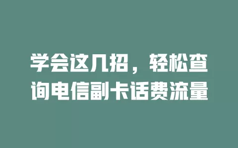 学会这几招，轻松查询电信副卡话费流量