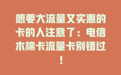 想要大流量又实惠的卡的人注意了：电信木棉卡流量卡别错过！