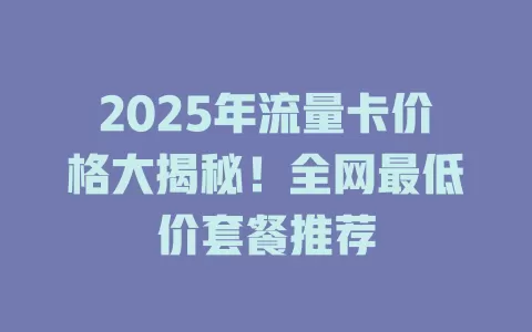 2025年流量卡价格大揭秘！全网最低价套餐推荐