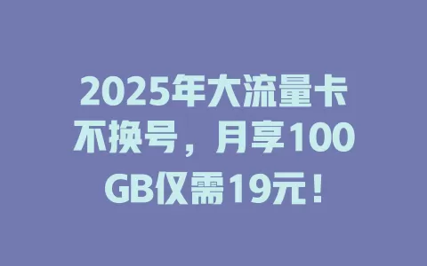 2025年大流量卡不换号，月享100GB仅需19元！