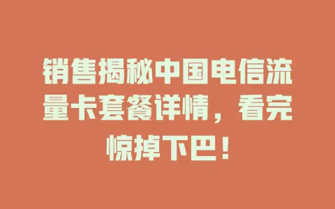 销售揭秘中国电信流量卡套餐详情，看完惊掉下巴！