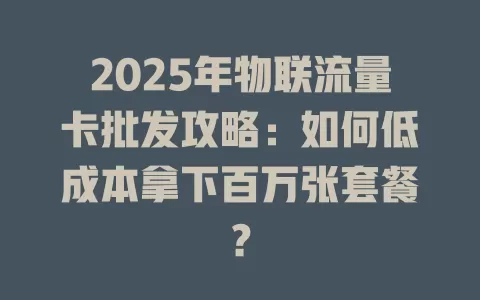 2025年物联流量卡批发攻略：如何低成本拿下百万张套餐？