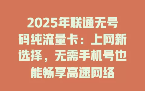 2025年联通无号码纯流量卡：上网新选择，无需手机号也能畅享高速网络