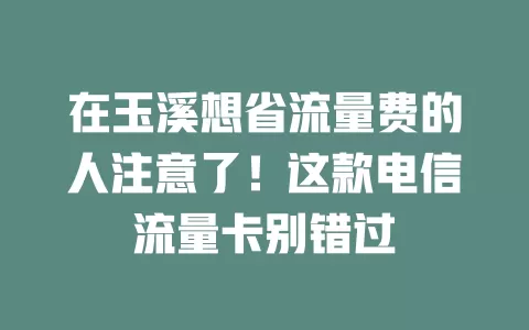 在玉溪想省流量费的人注意了！这款电信流量卡别错过
