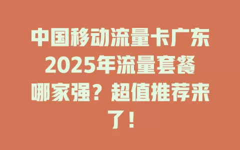 中国移动流量卡广东2025年流量套餐哪家强？超值推荐来了！