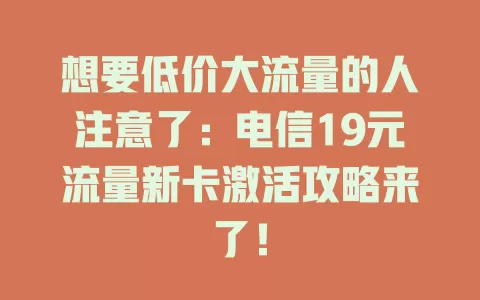 想要低价大流量的人注意了：电信19元流量新卡激活攻略来了！