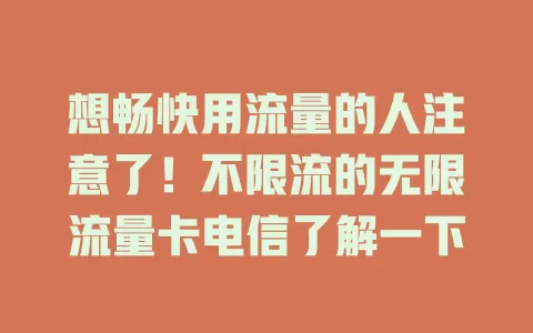 想畅快用流量的人注意了！不限流的无限流量卡电信了解一下