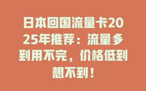 日本回国流量卡2025年推荐：流量多到用不完，价格低到想不到！