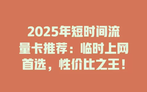 2025年短时间流量卡推荐：临时上网首选，性价比之王！