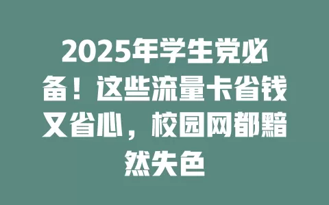 2025年学生党必备！这些流量卡省钱又省心，校园网都黯然失色