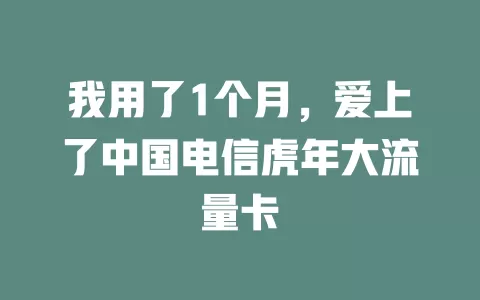 我用了1个月，爱上了中国电信虎年大流量卡