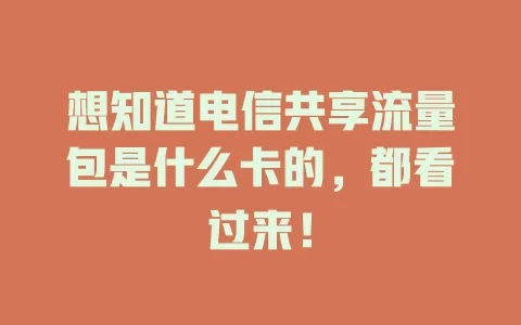 想知道电信共享流量包是什么卡的，都看过来！