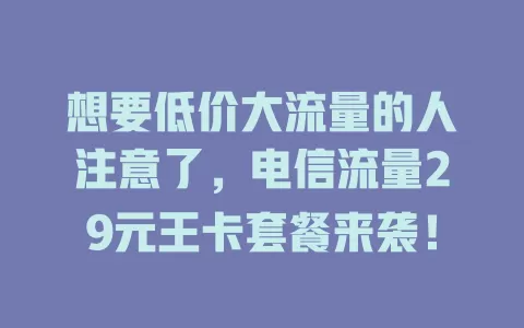 想要低价大流量的人注意了，电信流量29元王卡套餐来袭！