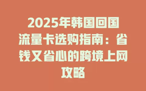 2025年韩国回国流量卡选购指南：省钱又省心的跨境上网攻略