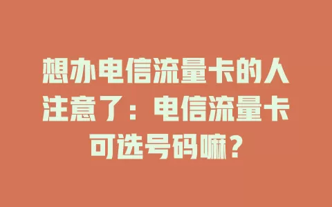 想办电信流量卡的人注意了：电信流量卡可选号码嘛？