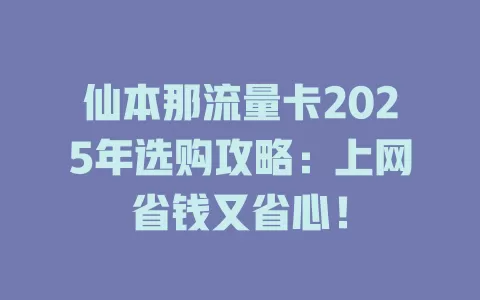 仙本那流量卡2025年选购攻略：上网省钱又省心！