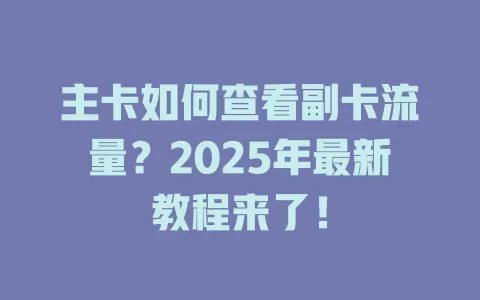 主卡如何查看副卡流量？2025年最新教程来了！