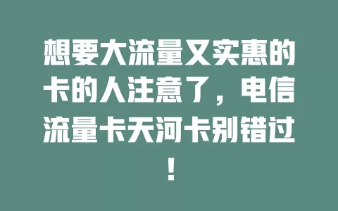 想要大流量又实惠的卡的人注意了，电信流量卡天河卡别错过！
