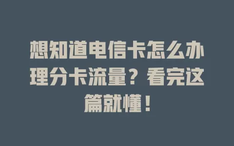 想知道电信卡怎么办理分卡流量？看完这篇就懂！