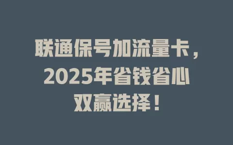 联通保号加流量卡，2025年省钱省心双赢选择！