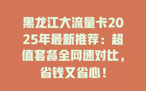 黑龙江大流量卡2025年最新推荐：超值套餐全网速对比，省钱又省心！