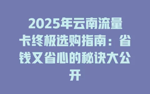 2025年云南流量卡终极选购指南：省钱又省心的秘诀大公开
