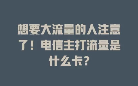 想要大流量的人注意了！电信主打流量是什么卡？